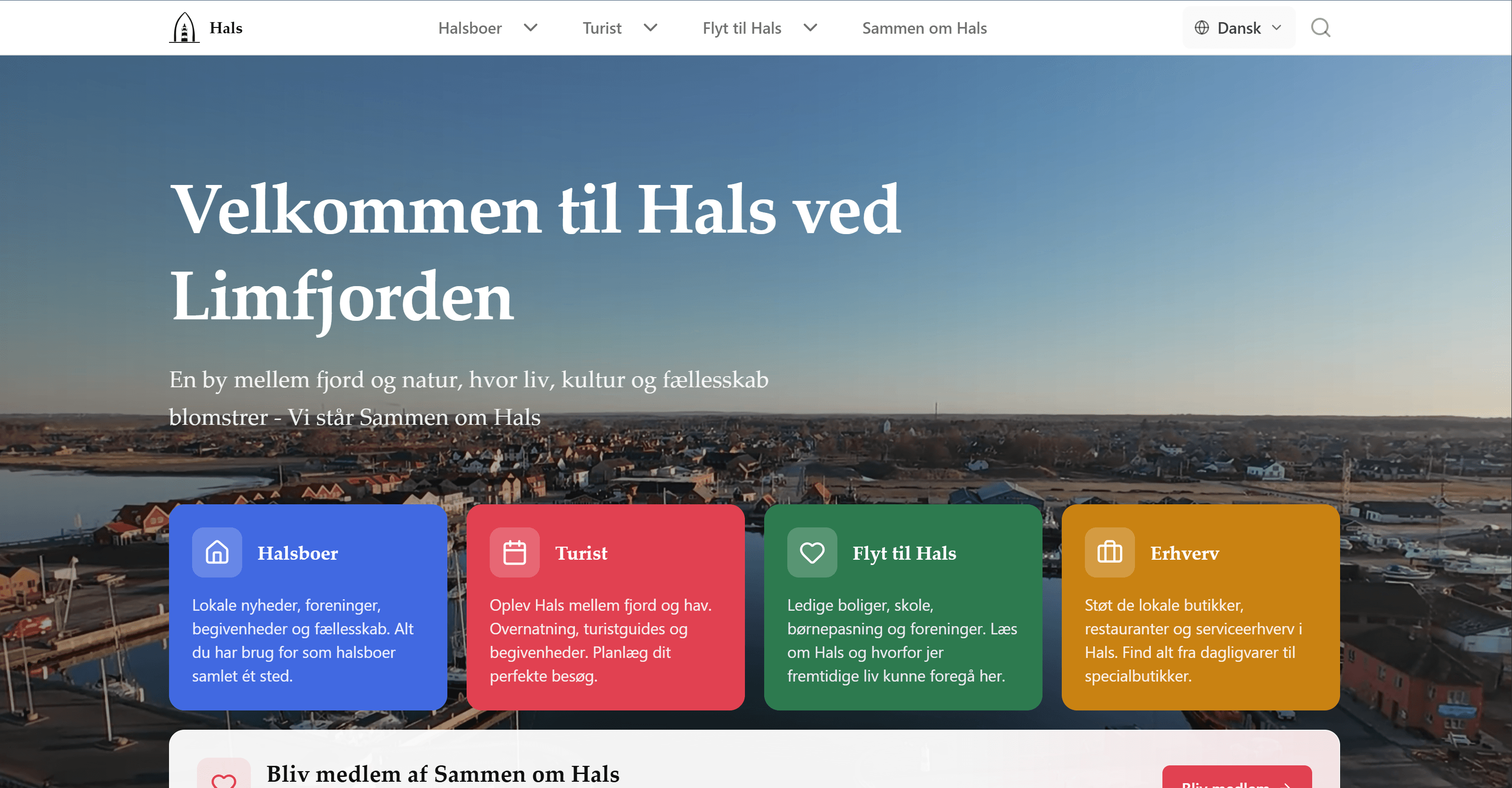 Forsiden på Halsby.dk, udviklet for Sammen om Hals